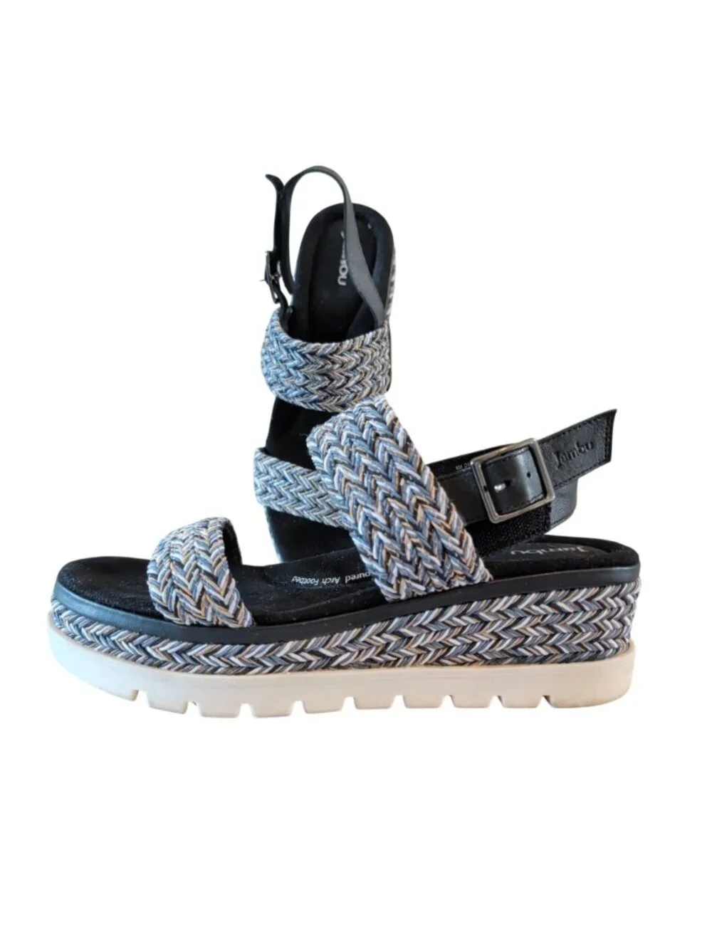 Jambu Destiny Women’s 9M Platform Wedge Sandals Braided Strappy Black Gray